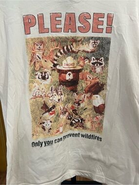 Smokey the Bear White Graphic Tee - "Please!" Wildlife Design